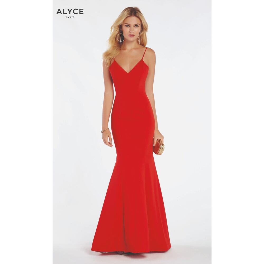 Alyce Paris Red Mermaid Sleeveless Fitted Formal Gown Womens 12 60293 Flare